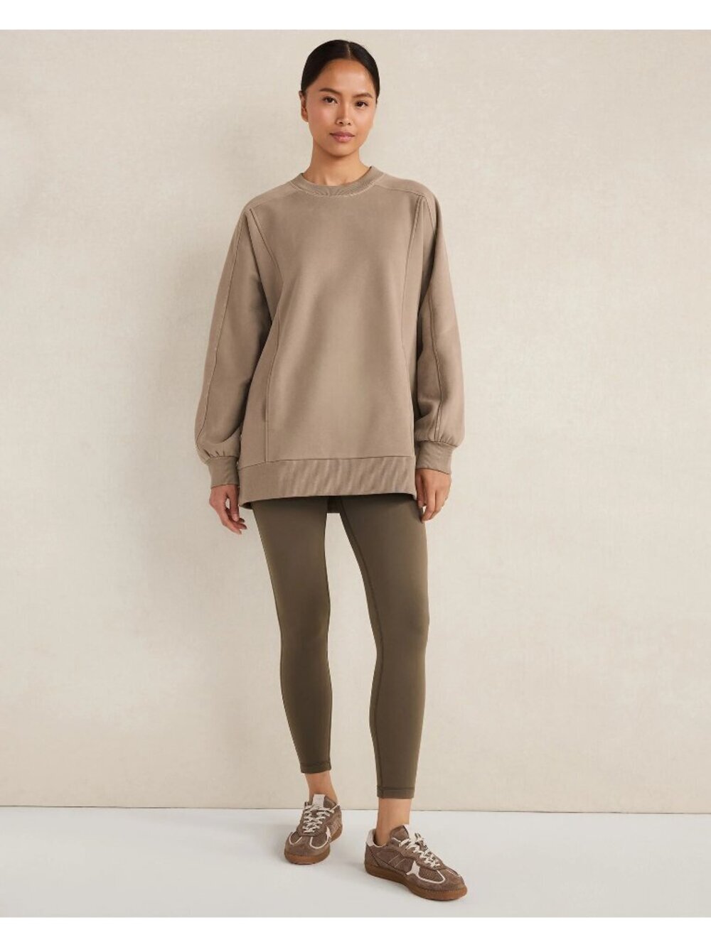 Haven Womens Crewneck Knit Sweatshirt Size L Tan Cloud Fleece Oversized Casual